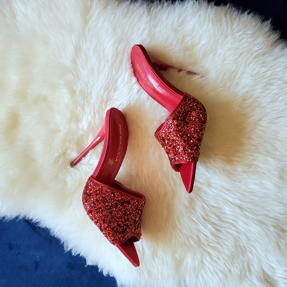 Shoe Republica Shoes - Red glitter stiletto heel mules 6.5